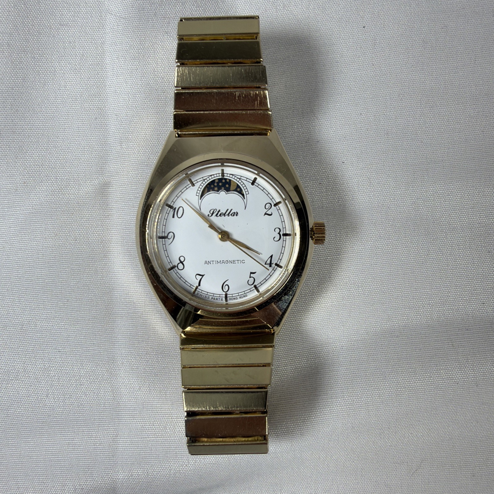 Vintage Stellar Moon Phase Antimagnetic Men’s Watch Running Swiss Parts HK