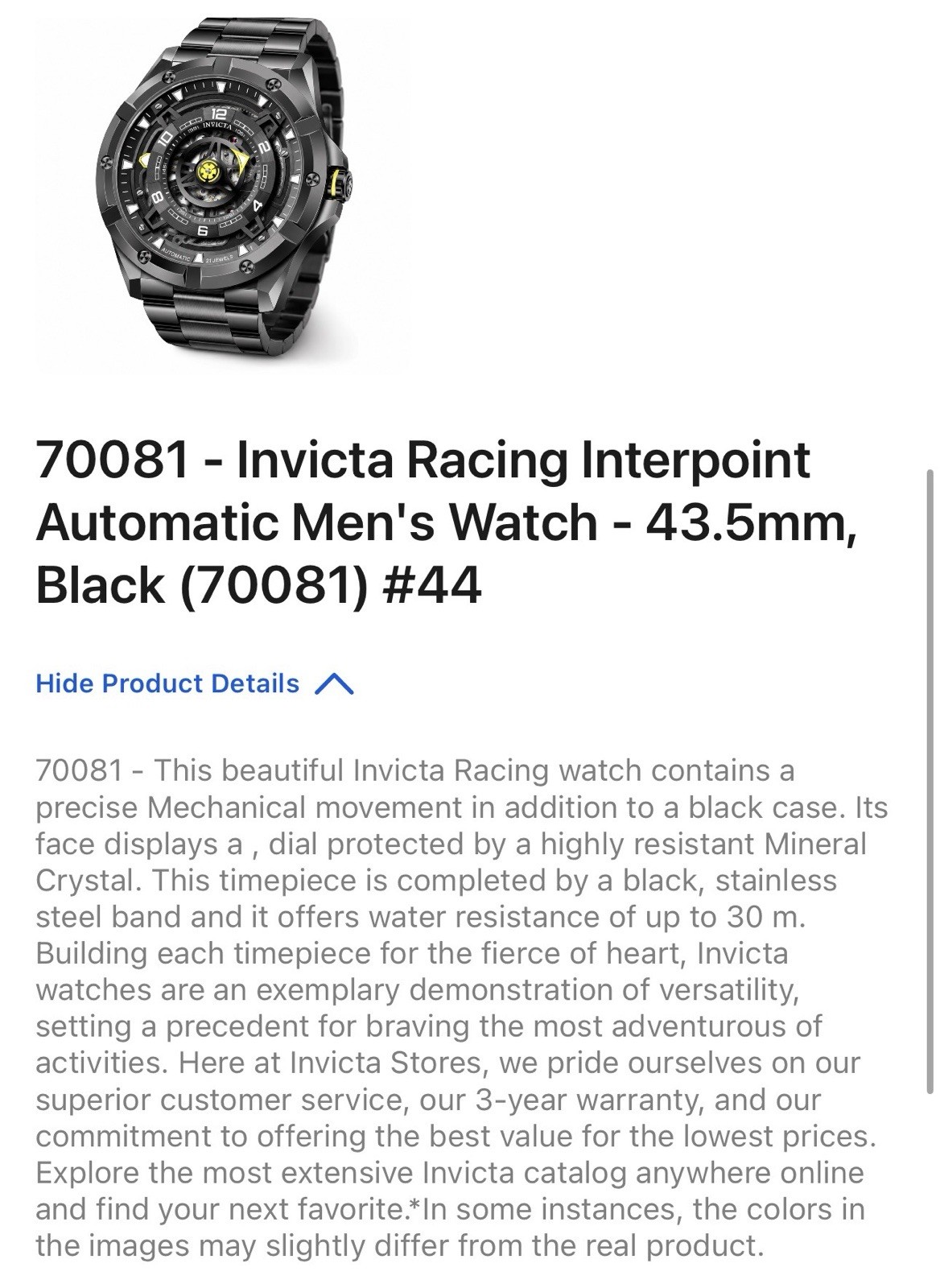🔥NEW🔥 Invicta Racing Interpoint AUTOMATIC 43.5mm Stainless Steel Mens 70081
