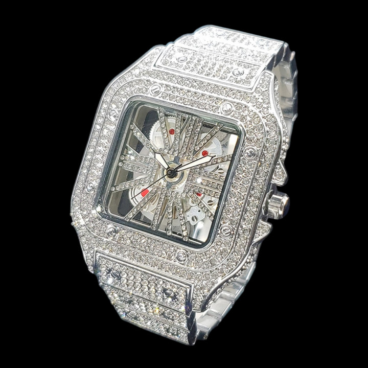 Skeleton Red Dial VVS Iced Out Diamond Designer Watch, Hip Hop Watch, Fashion