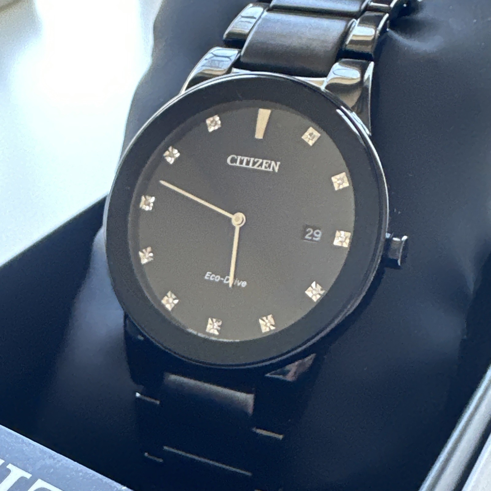 Citizen Eco-Drive Men’s Diamond Markers Black Bracelet Watch 40MM AU1065-58G