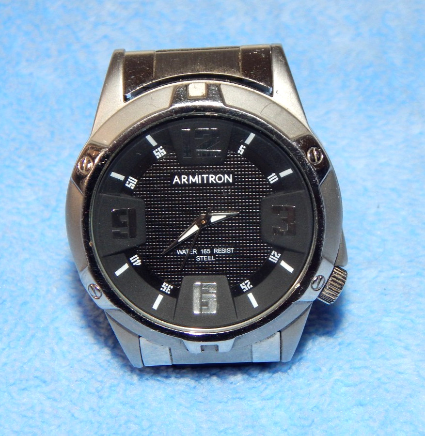 ARMITRON 20/5397SV Stainless Steel Black Dial 45mm 6″ Quartz Watch 165FT Y121F