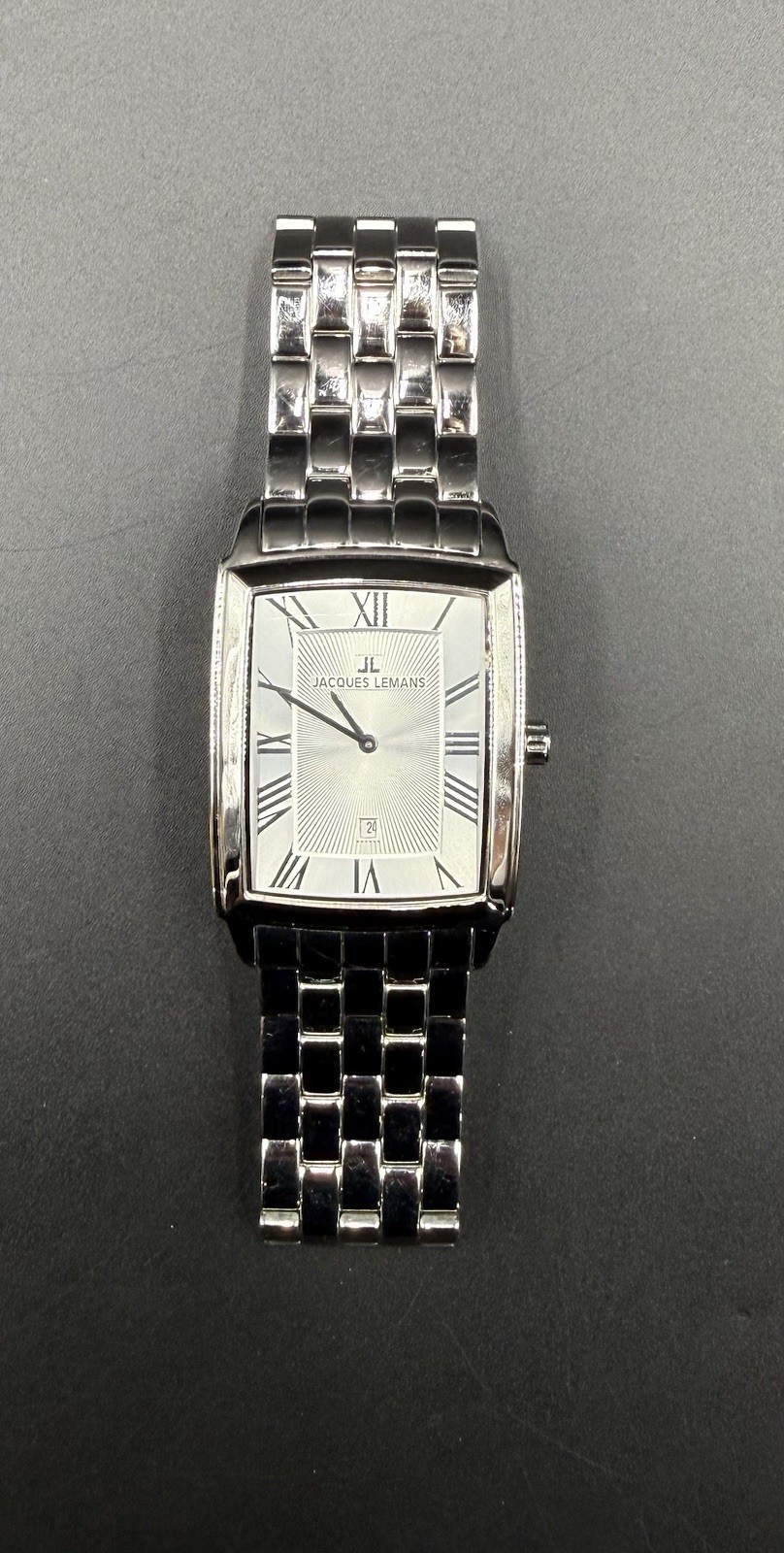 Jacques Lemans 34MM Men’s Stainless Steel Date Tank Style Watch 1-1607 5ATM