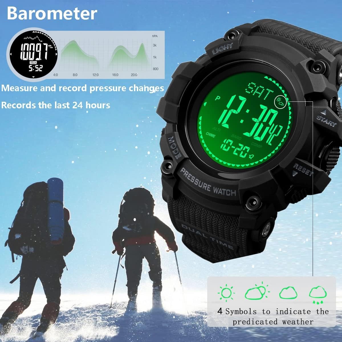 Compass, Altimeter Barometer Thermometer Temperature, Pedometer, Military Arm…