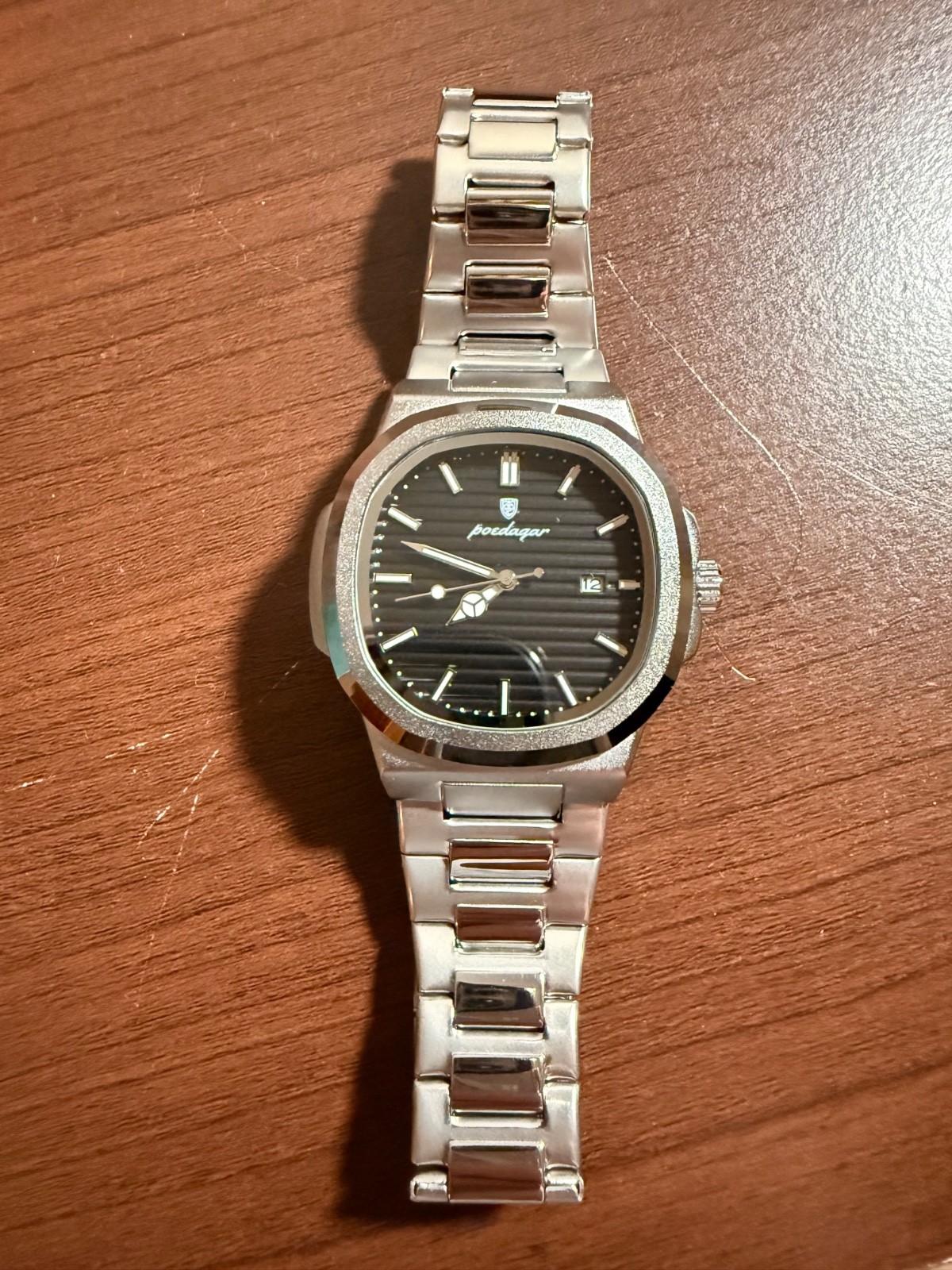 Men’s Poedagar Luxury Watch with Black Face and Silver Clasp Band