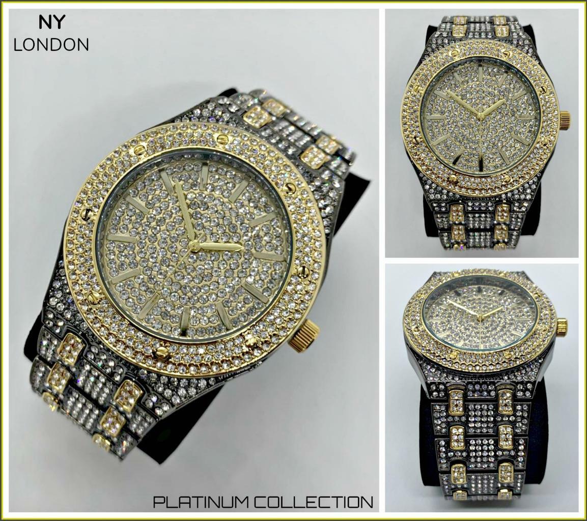 Men’s CLASSY ELEGANT HIP HOP RAPPER Gunmetal Gold LUXURY Designer Fashion WATCH