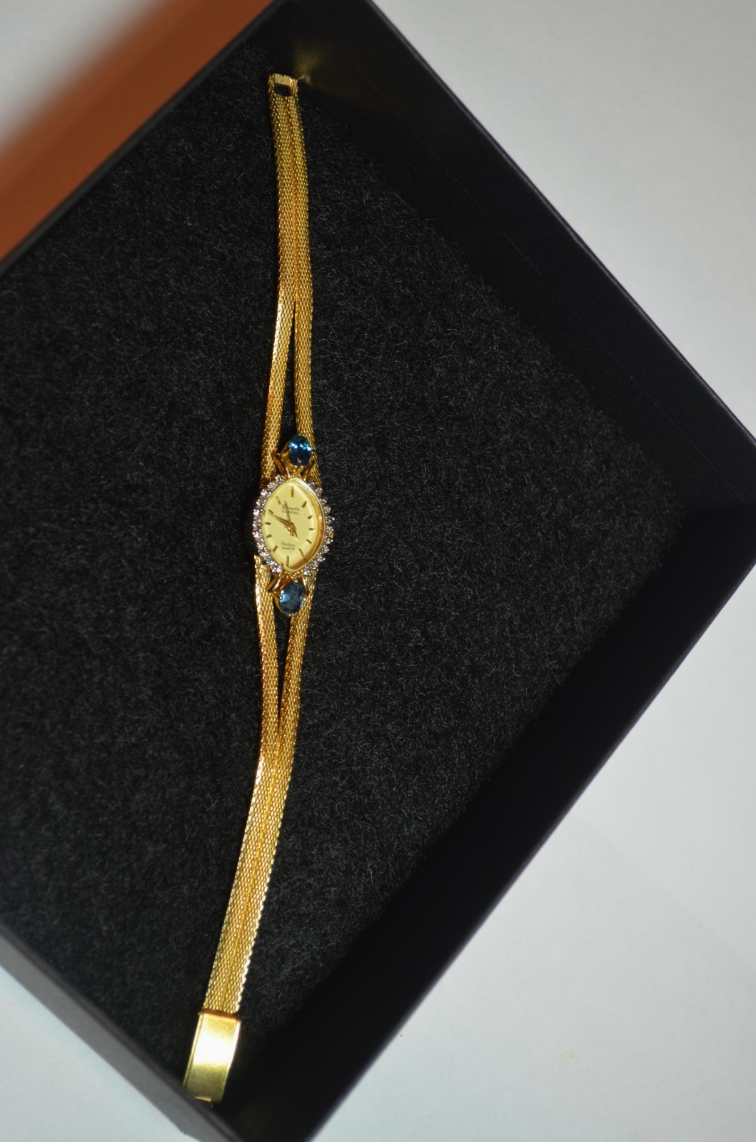 Vtg Armitron Deauville Goldtone Diamonds & Blue Stone Bezel Quartz Parts-Repair