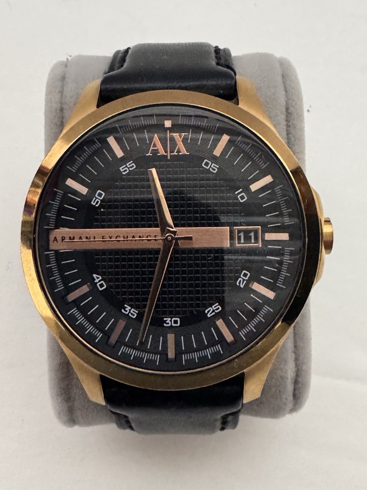 Armani Exchange Watch Men’s Gold Black Dial Black Leather Strap AX2129 RARE