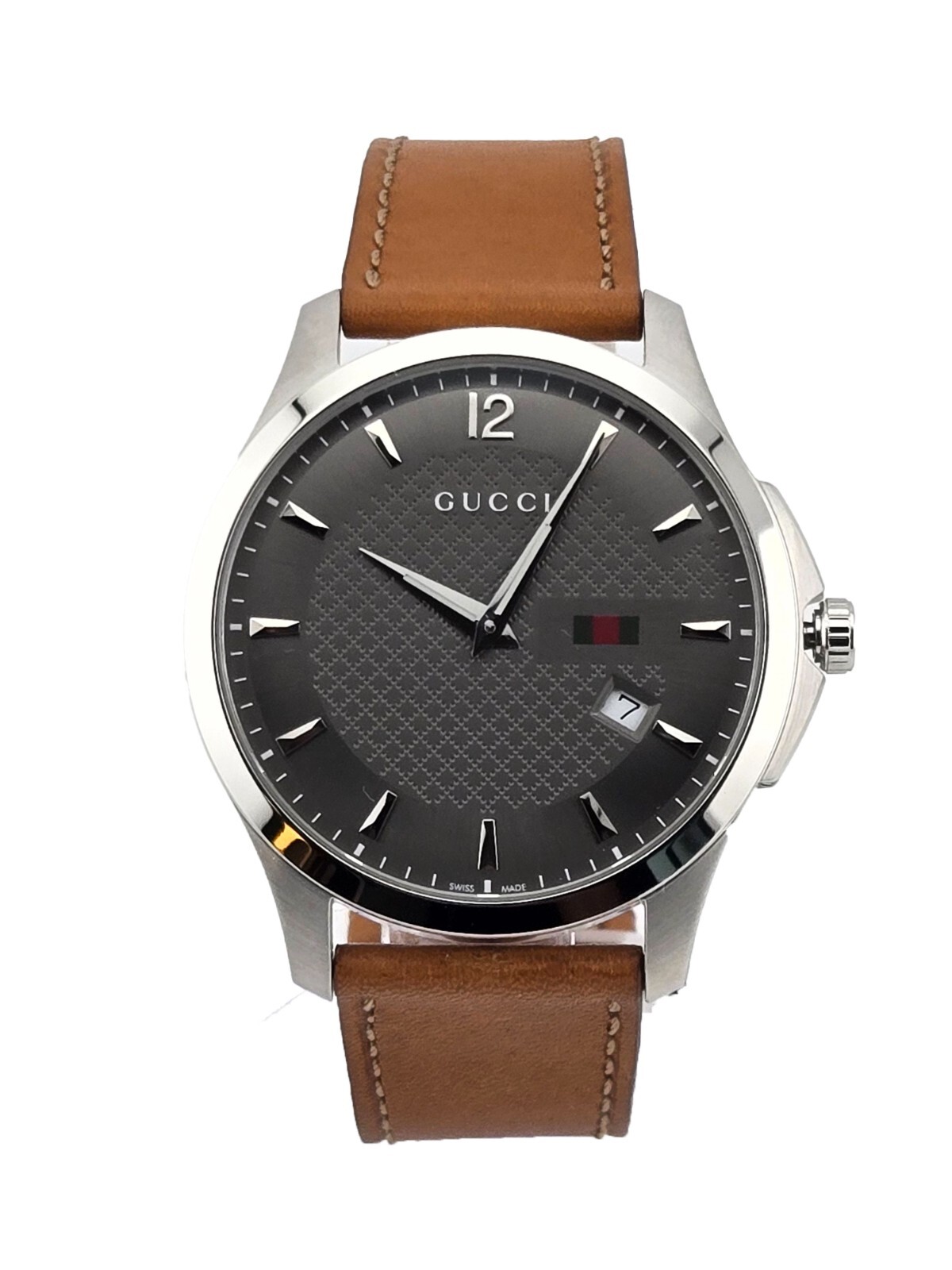 Gucci G-Timeless Men’s Dark Gray Dial Leather Band Watch – YA126302 ($950 MSRP)