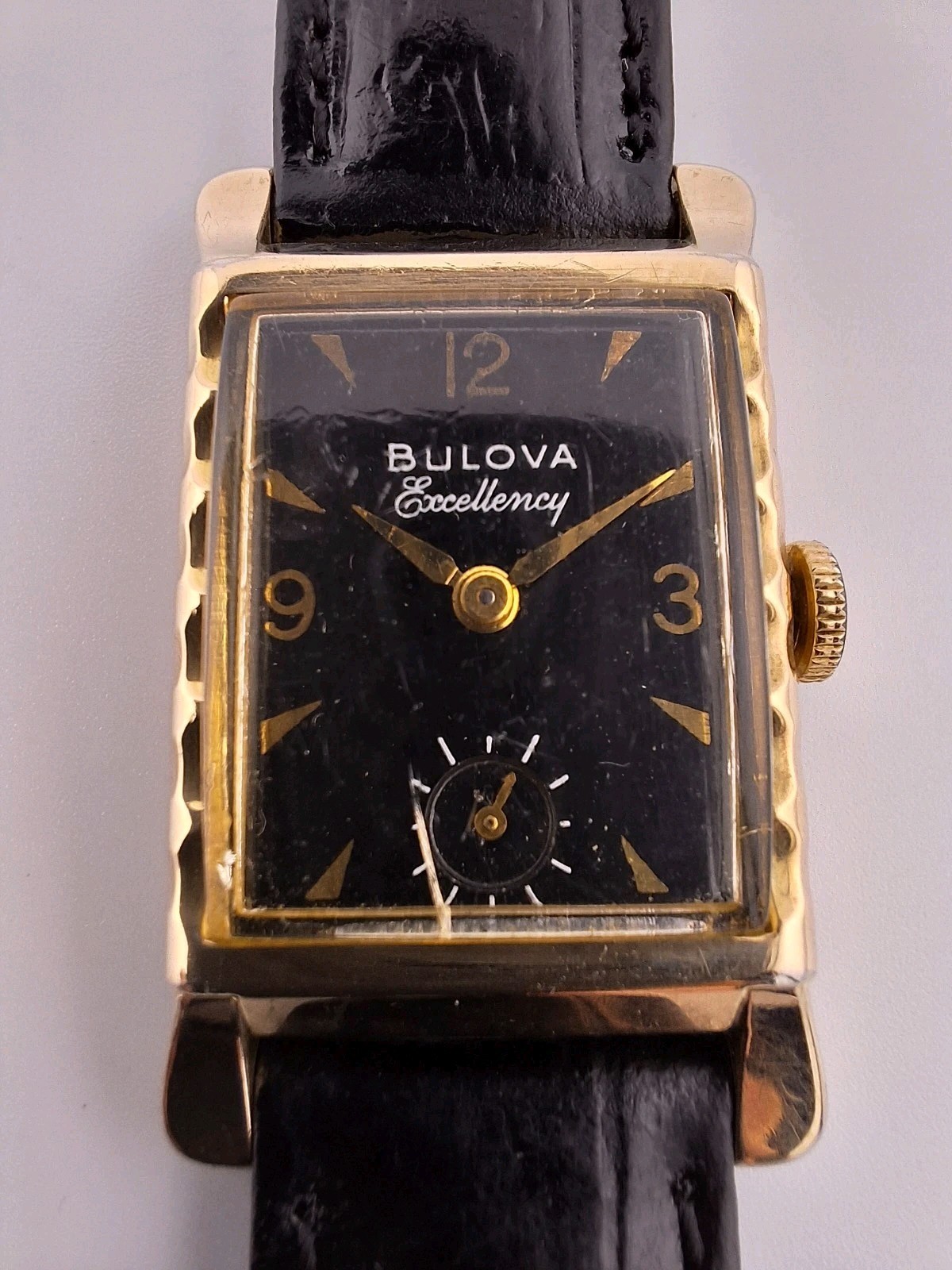 Mens Bulova 21j 1951 Black Yellow His Excellency Vintage L1 Antique Runs Deco