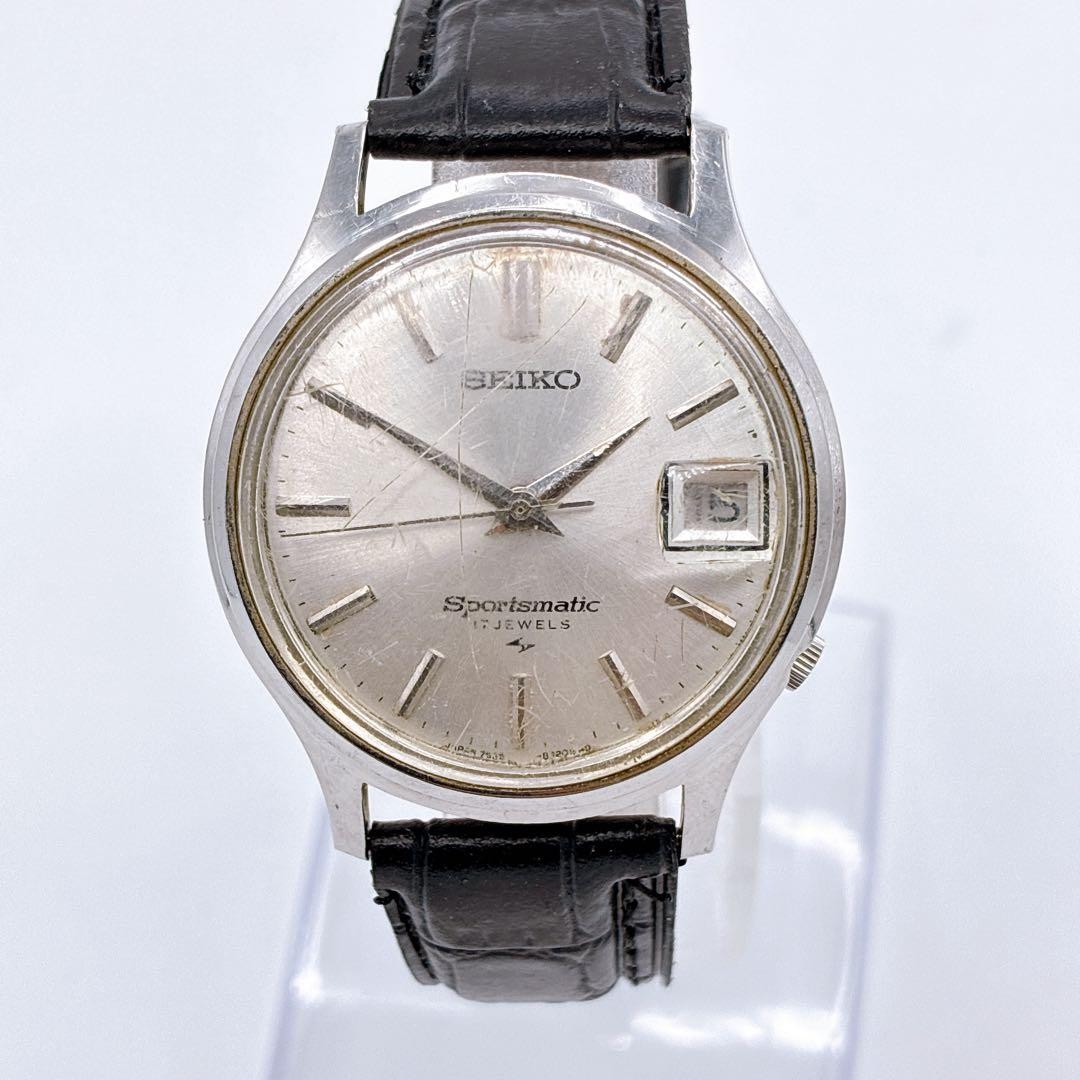 SEIKO Sportsmatic 7625-8293 Automatic 17 Jewels Watch 36mm Silver Dial Leather