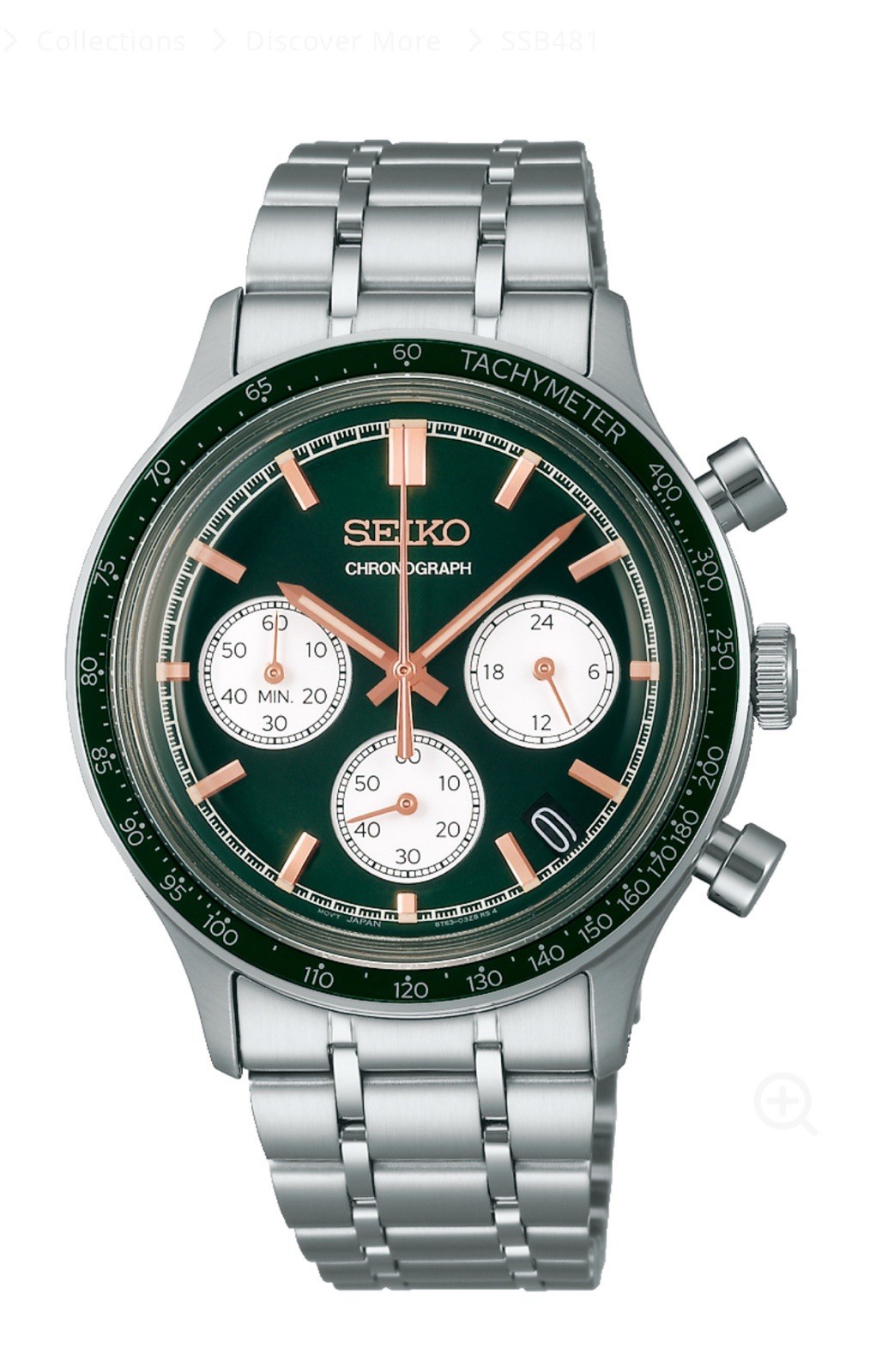 SEIKO Chronograph Quartz Light Green Dial Watch SSB481 Stainless Steel New