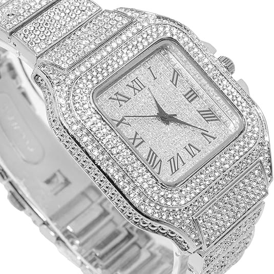 Men’s Watch Luxury Bling Rapper Simulated Diamond Metal Hip Hop Full Iced Band