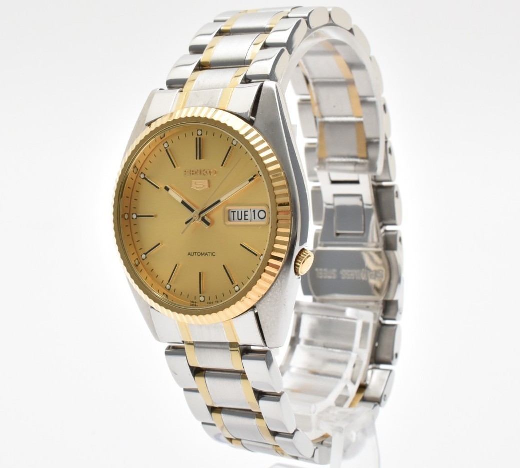 [Near MINT] SEIKO 5 Day Date SNXJ92 7S26-0500 Gold Silver Men’s Watch Automatic