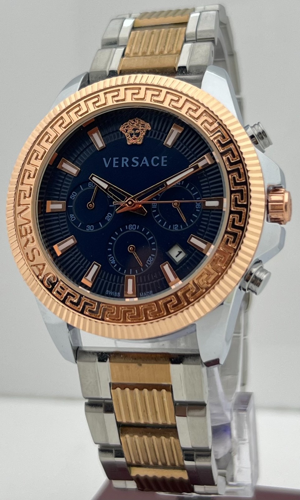 Premium Men’s Versace Greca Action Chronograph Blue Dial Date Wristwatch