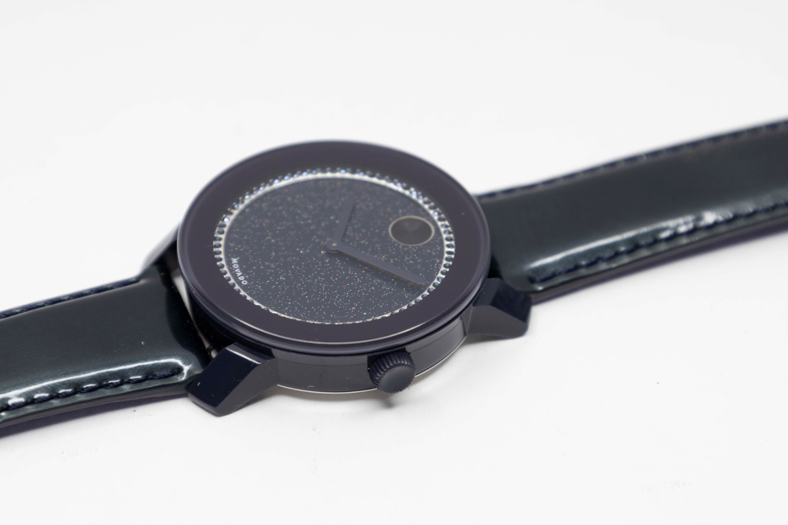 Rare Movado Bold Black Glitter Dial, Black Ceramic Case Watch