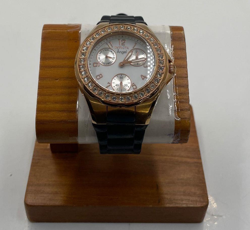 Invicta Angel Model 1645 Women’s Gold Tone Watch. White Dial. Silicone Band.