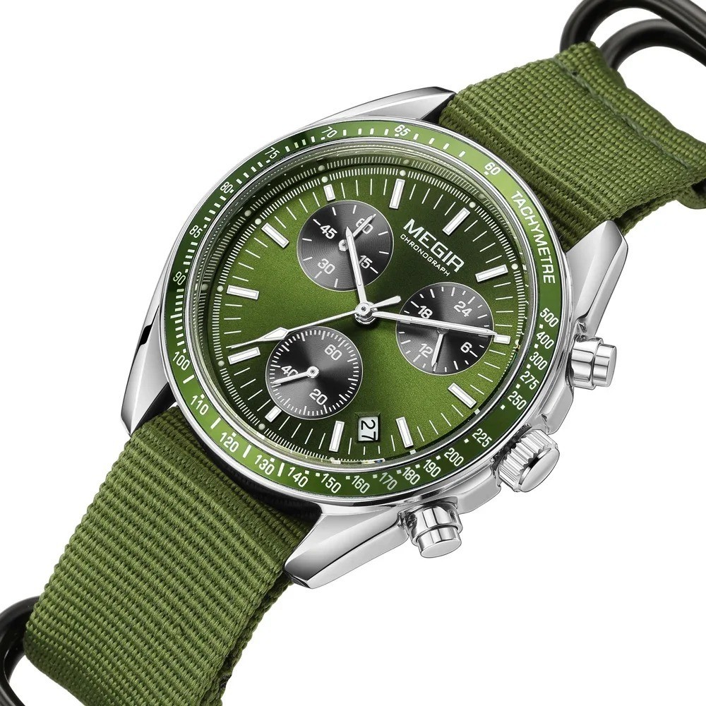 MEGIR New Luxury Men’s Watches Canvas Weaving Strap Sport Automatic Chronograph