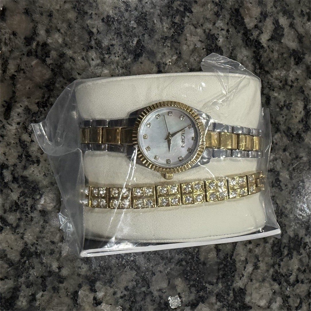 Elgin Women’s Two-Tone Bracelet Quartz Watch White Dial Arabic 23mm Box