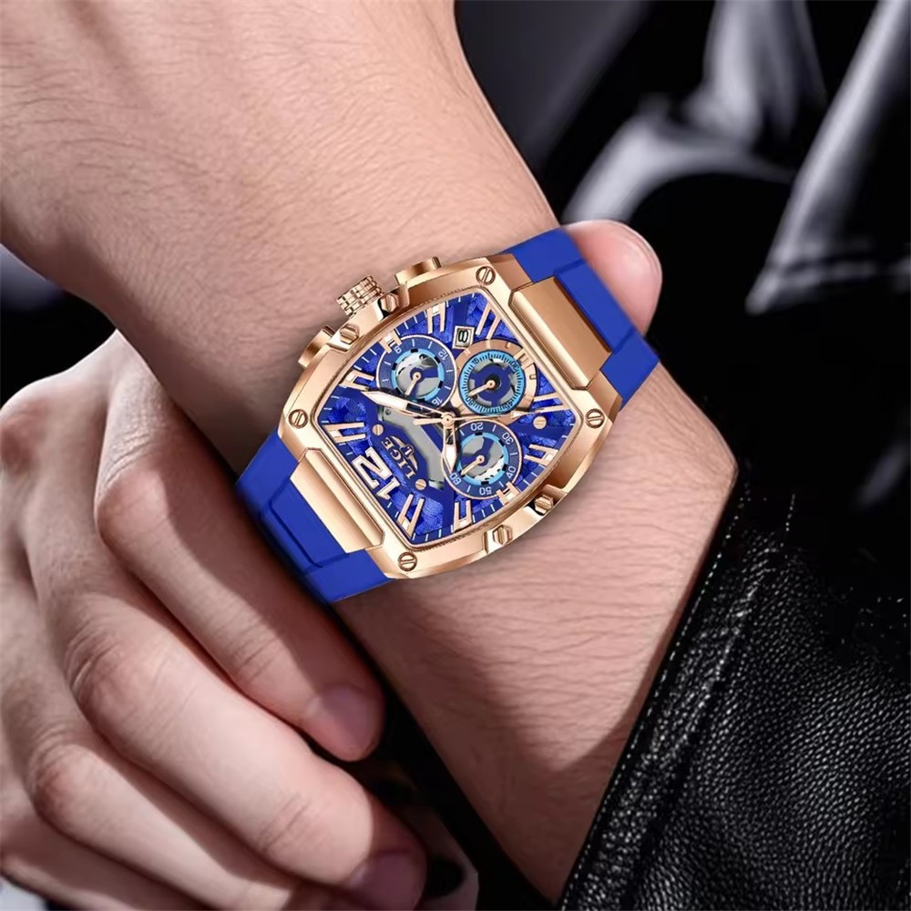 LIGE Men Rectangle Watch Big Dial Chronograph Wristwatch Boy Outdoor Sport Watch
