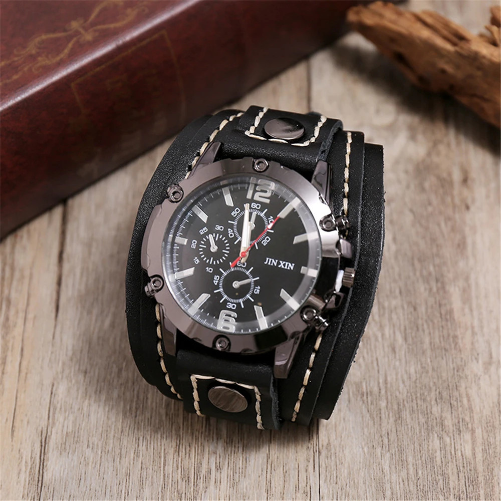 Black Brown Blue Men Pointer Watch Genuine Leather Strap Bracelet Vintage