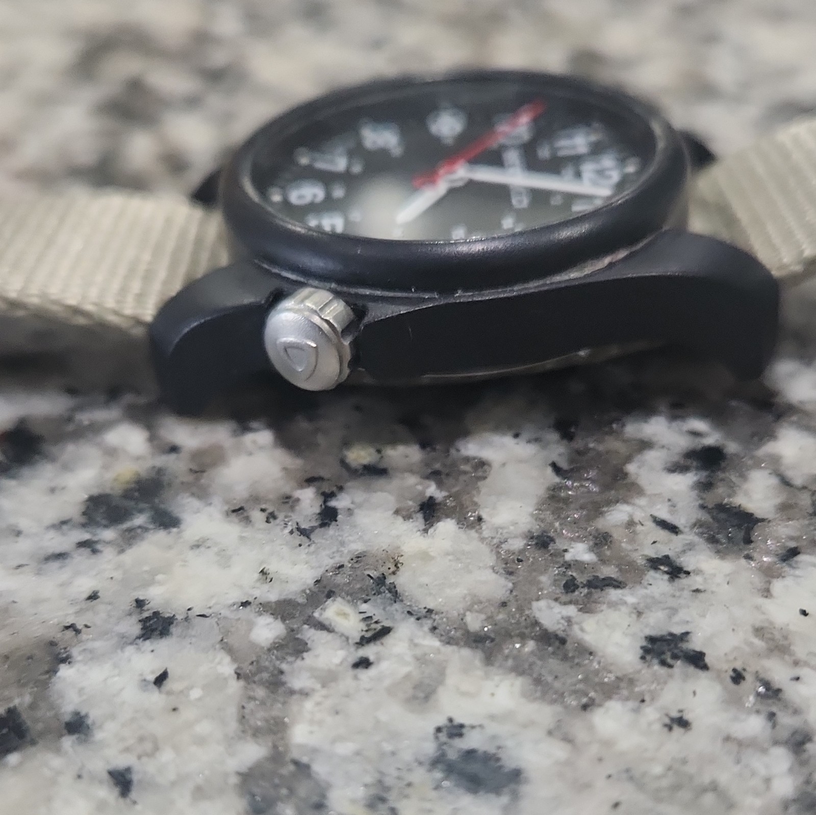 Bertucci A-1 Titanium Black Dial Quartz 50m 24-Hour Beige Nylon NATO Watch