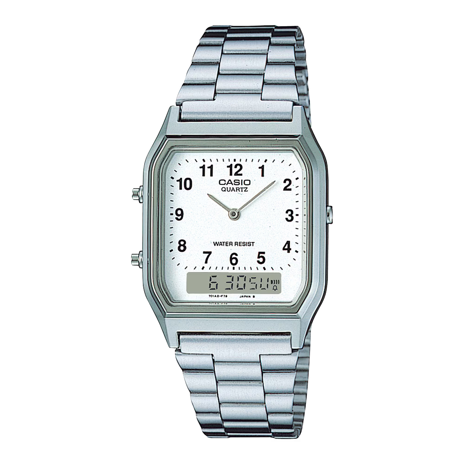 CASIO AQ-230A-7B A/D QUARTZ WHITE DIAL STEEL WATCH