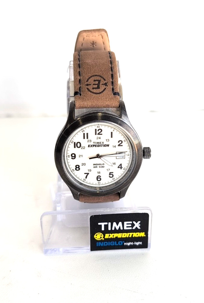 Timex Expedition T49870 Men’s Watch -Indiglo – Date – Leather – Needs Battery!