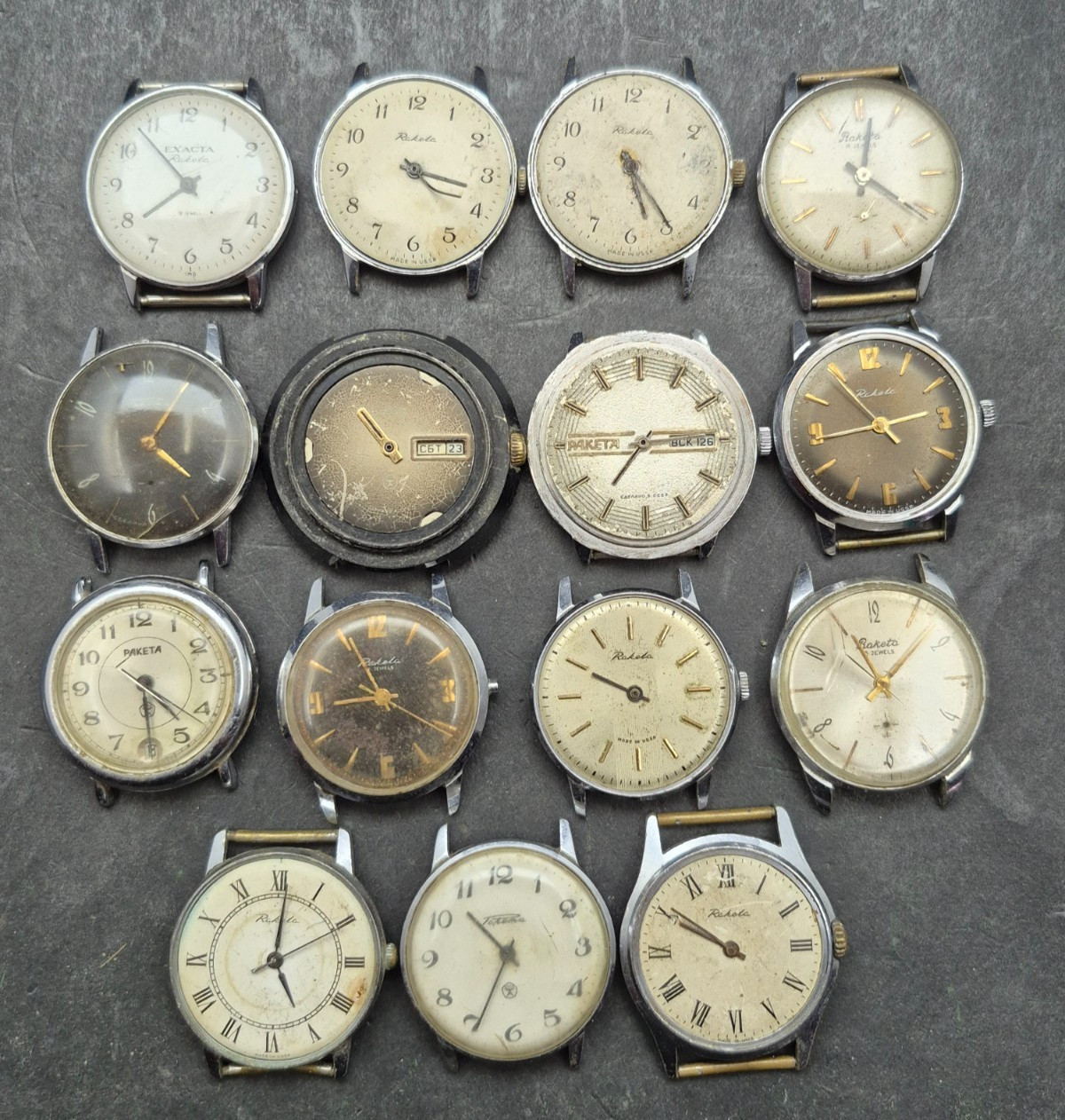 Soviet Vintage Mechanical Watches, Mix of 15 USSR Watches, Non-Working