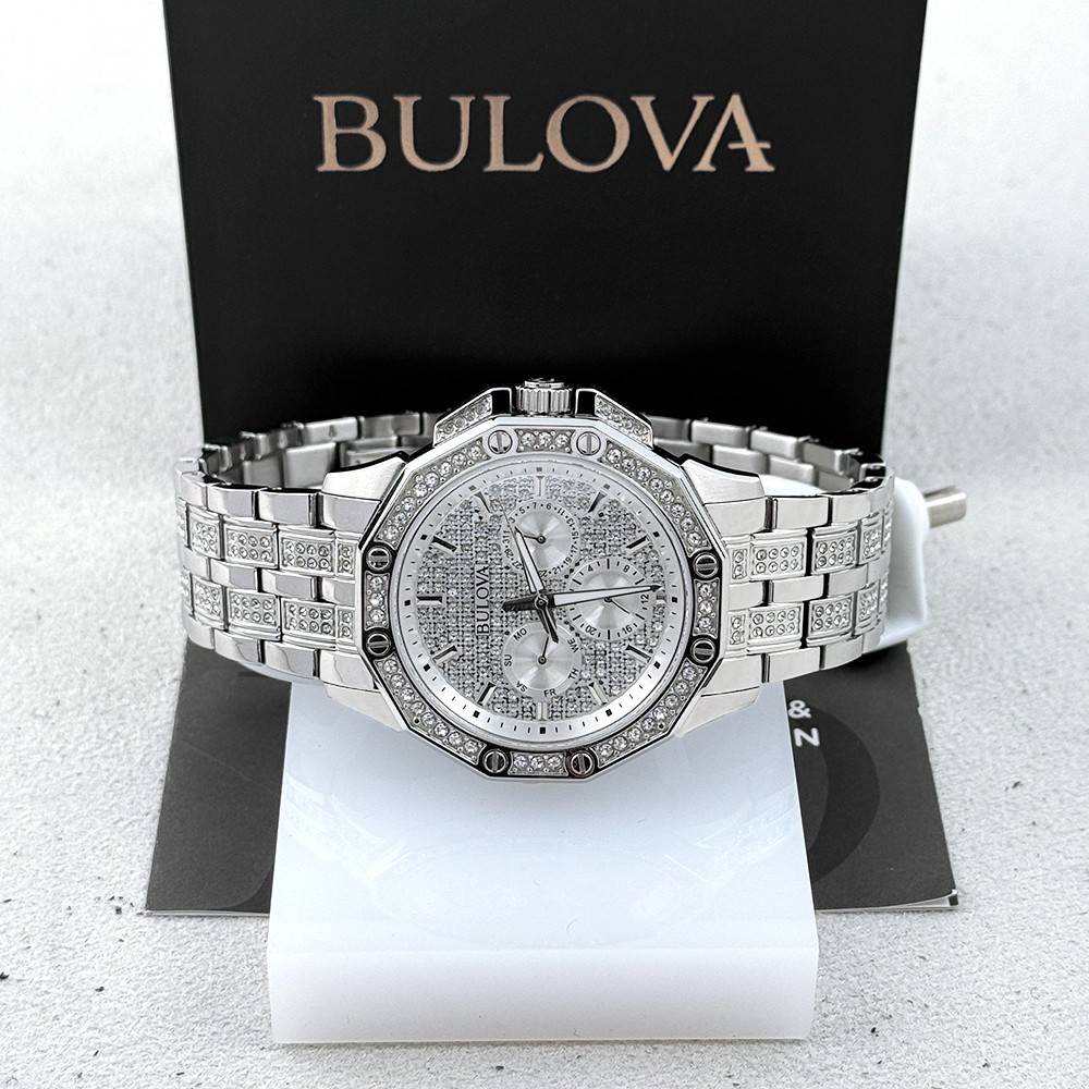 Bulova Men’s Octava Crystal 96C134 Silver Dial Stainless Quartz Watch 41.5mm