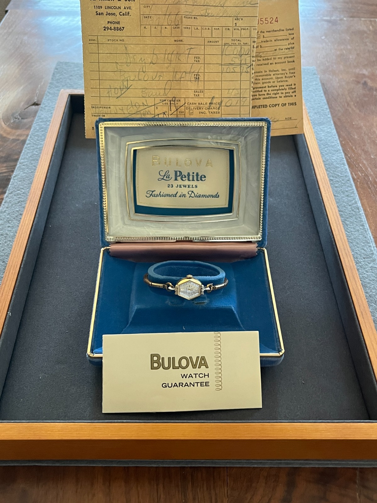 1960s Bulova La Petite 23J Solid 14K Gold Diamond Watch FULL SET Case Cards 1966