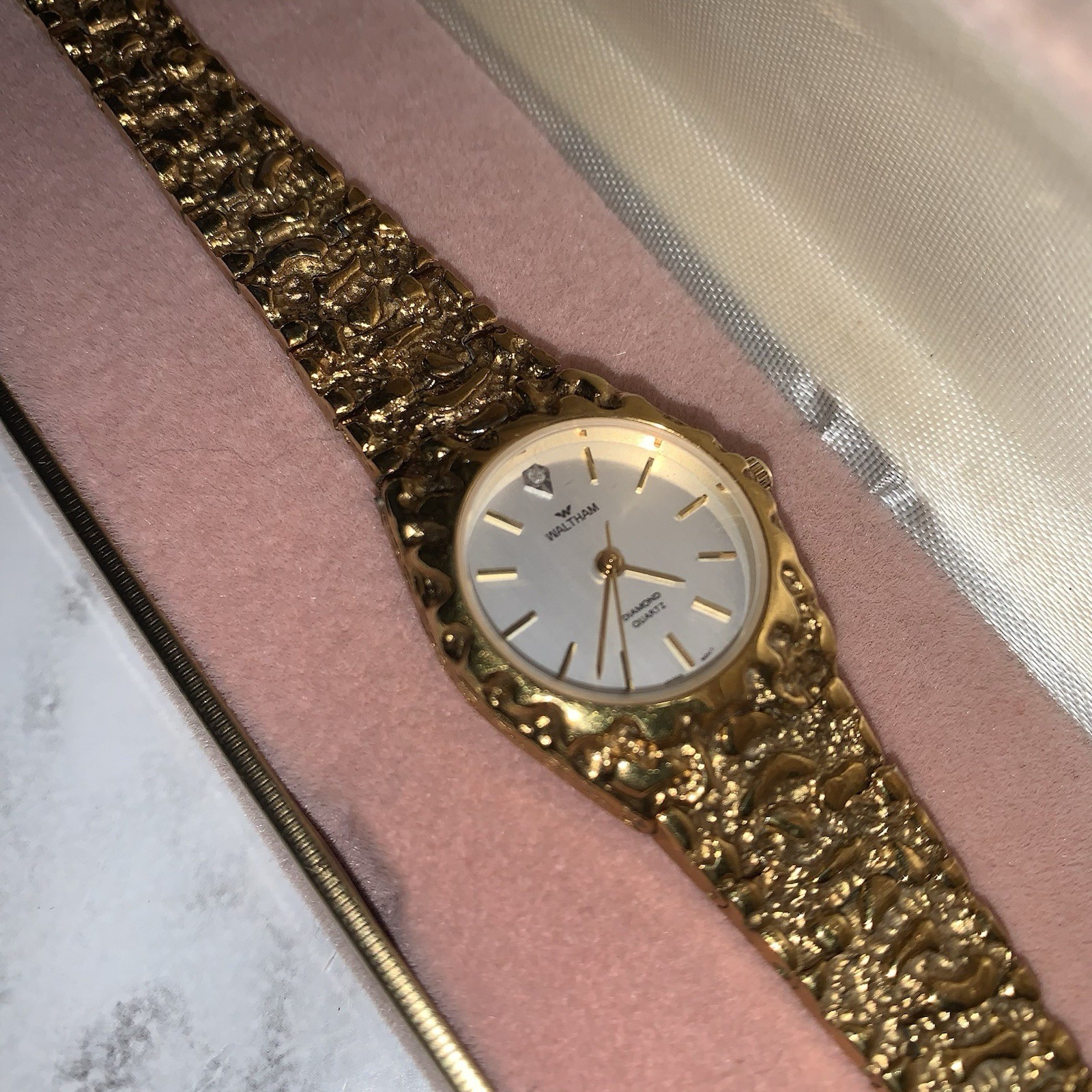 VTG WALTHAM QUARTZ DIAMOND GOLD-PLATED GOLD NUGGET UNISEX WATCH CASE UNTESTED