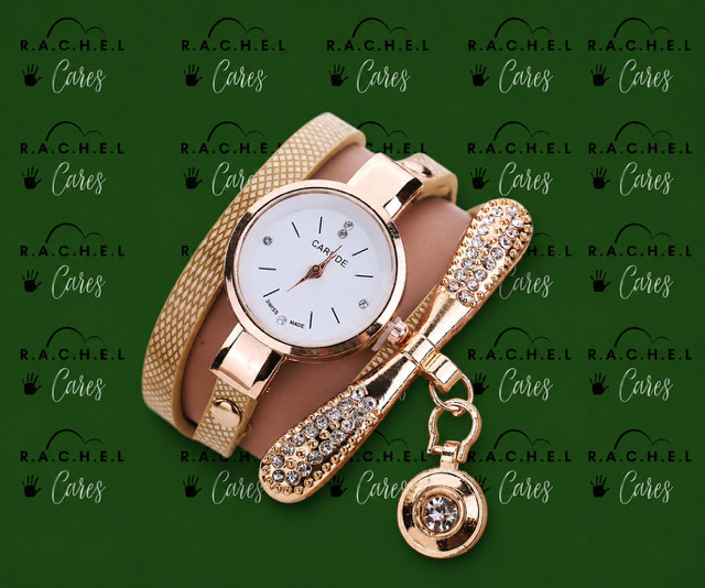 Beige watch bracelet with charm