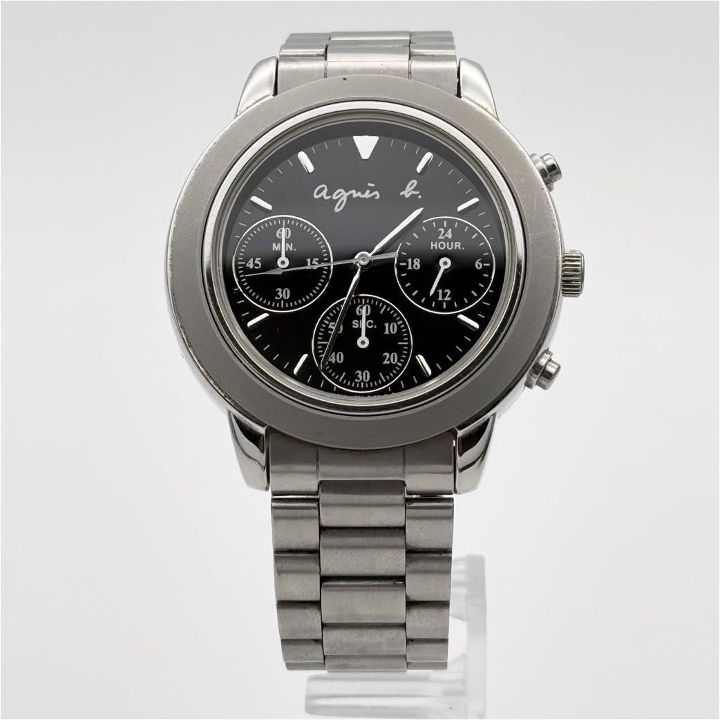 agnes b V6546100 Chronograph Black Dial Stainless Steel Men Japan Watch In hand