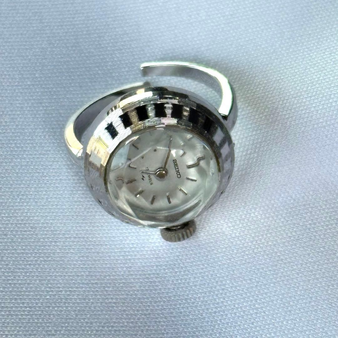Rare Seiko Hand Wound Ring Watch Silver Dial Free Size Operational From Japan