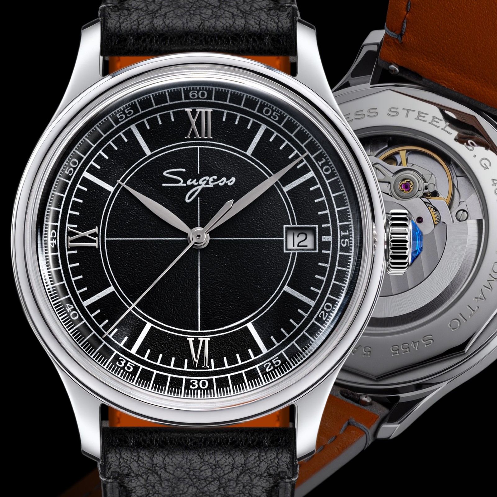 Sugess S455.SB Art Master DOMED Sapphire Mechanical Men Watch SEAGULL ST2130