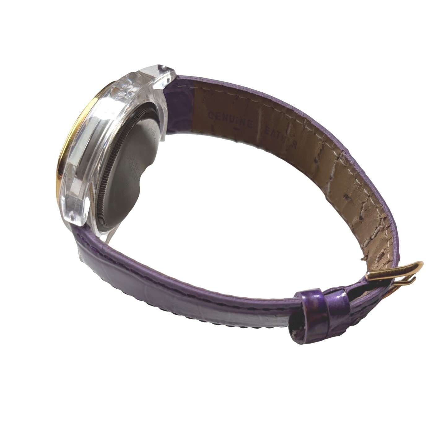 Joan Rivers Classics Purple Dial Crystal Bezel Acrylic Case Leather Watch