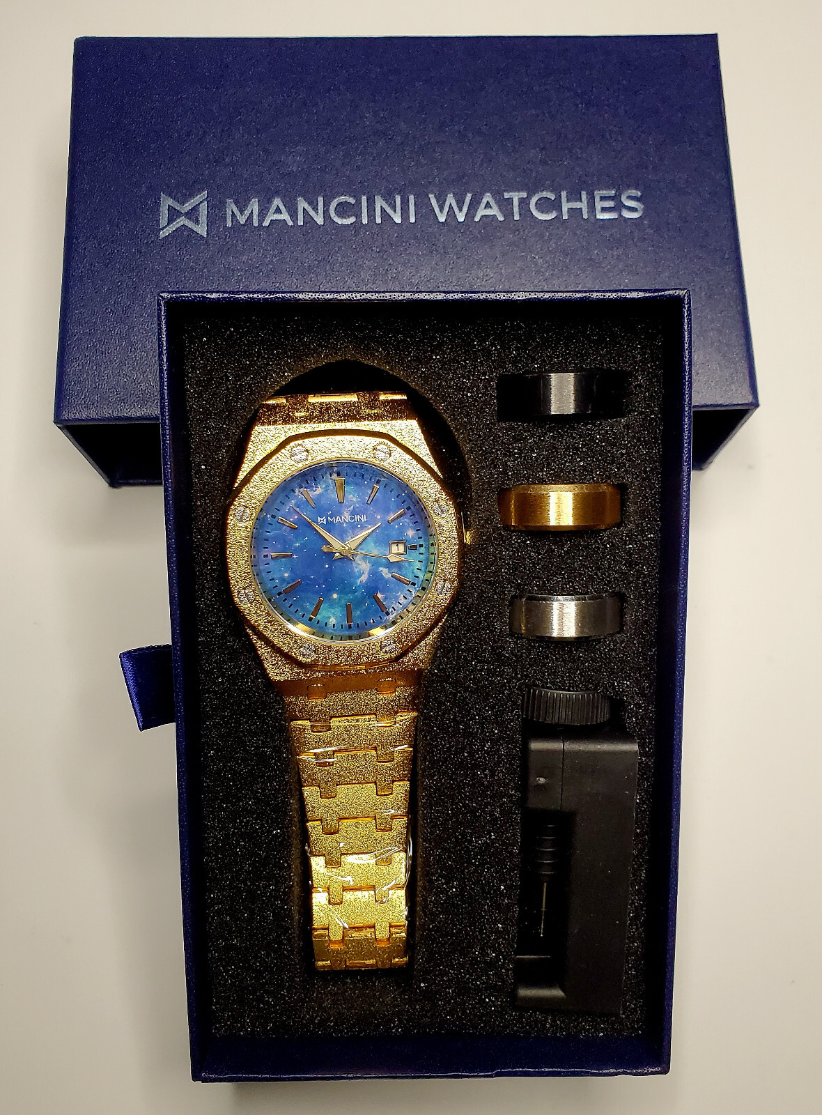 Mancini Watch Galaxy Dial Quartz Men’s Watch And Rings Gift Set 