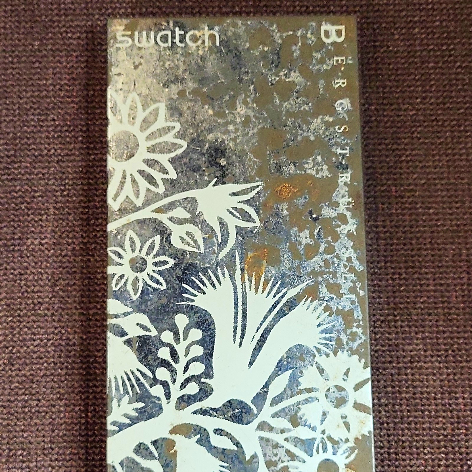 Swatch Beoistrot Quartz Wristwatch Floral Dial Black Plastic Strap w/ Box