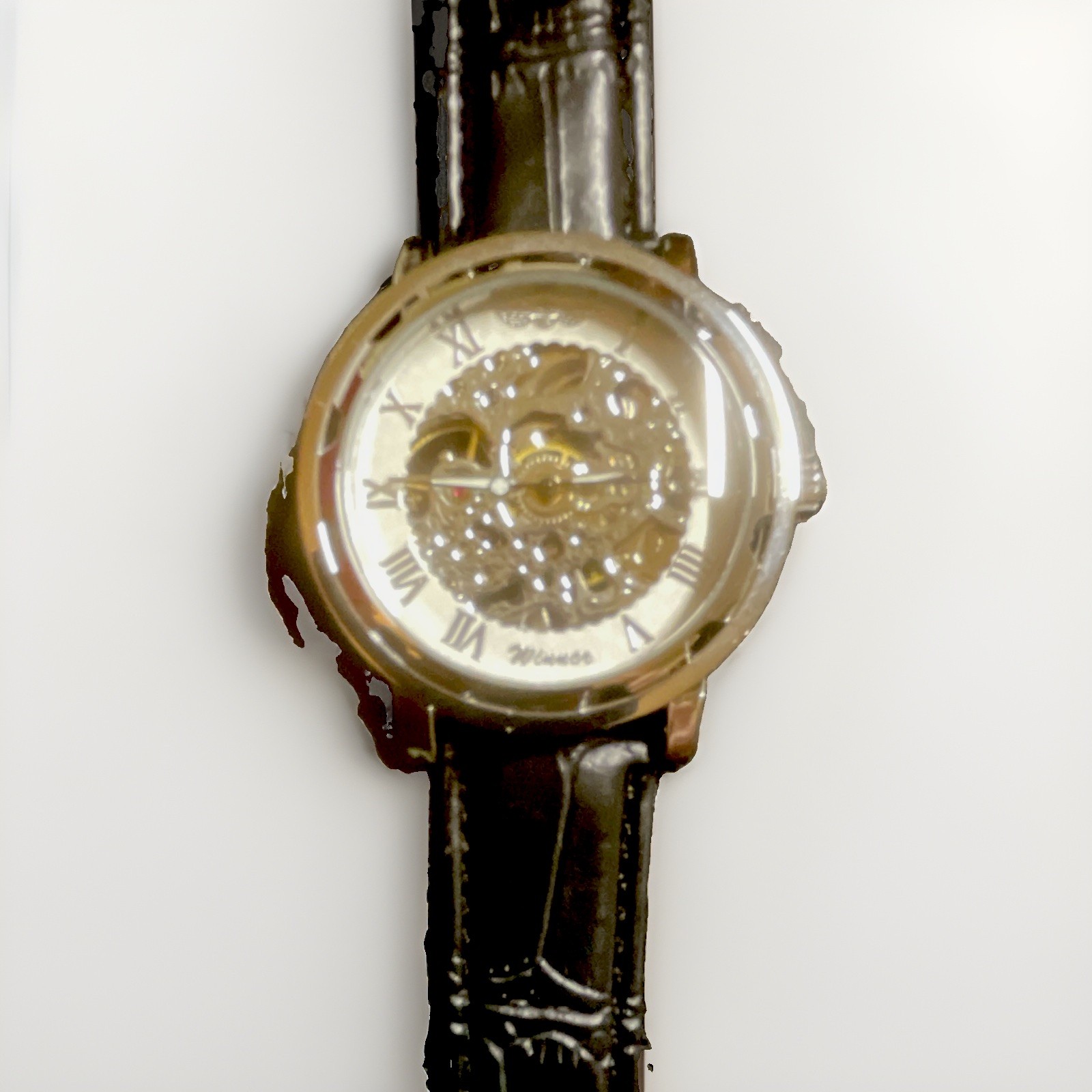 Winner Skeleton Automatic Mechanical Watch 40mm Silver Case Black Leather