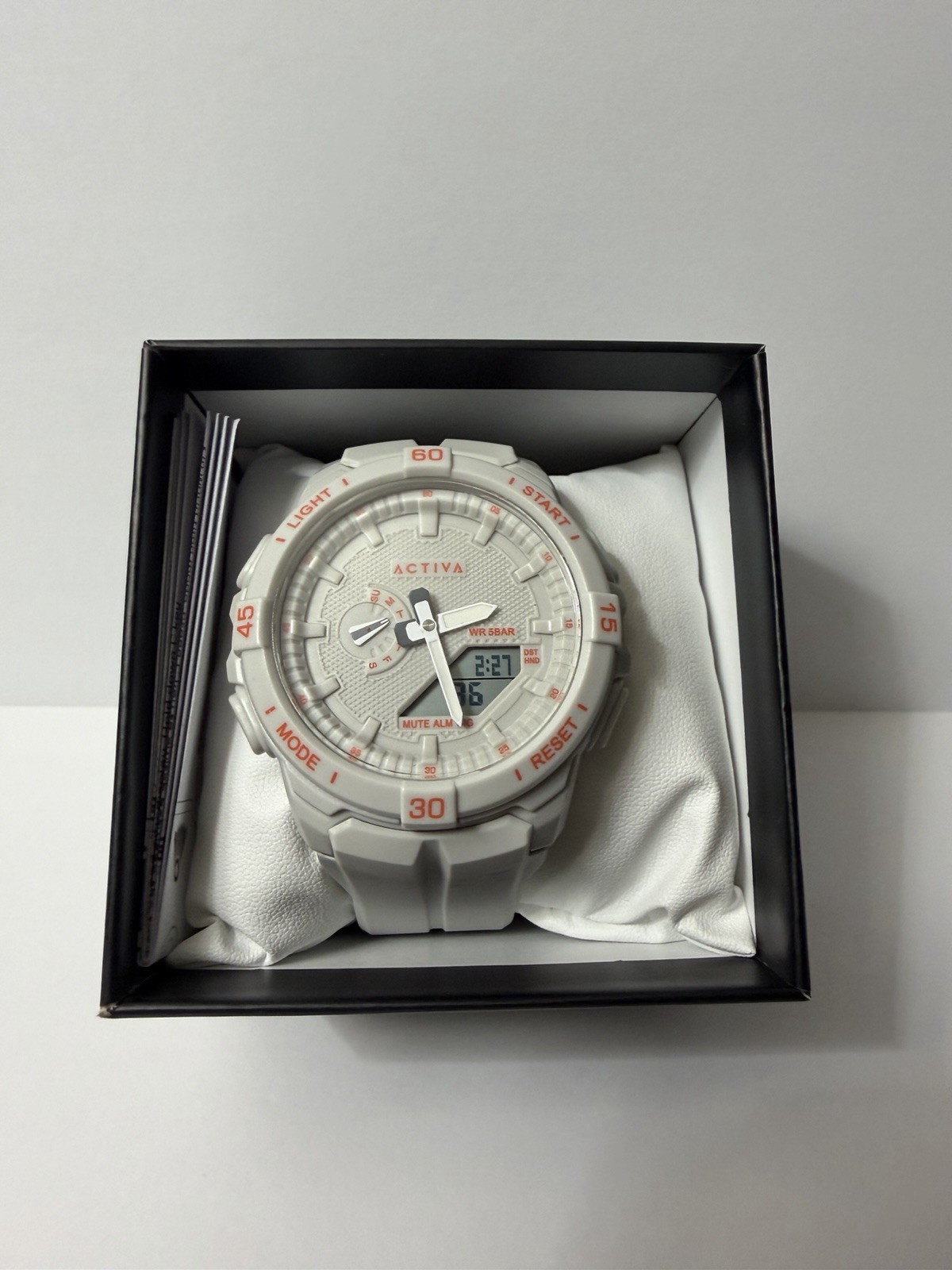 Activa White Analog-Digital Sport Watch 50m Quartz Alarm Date Box Manual