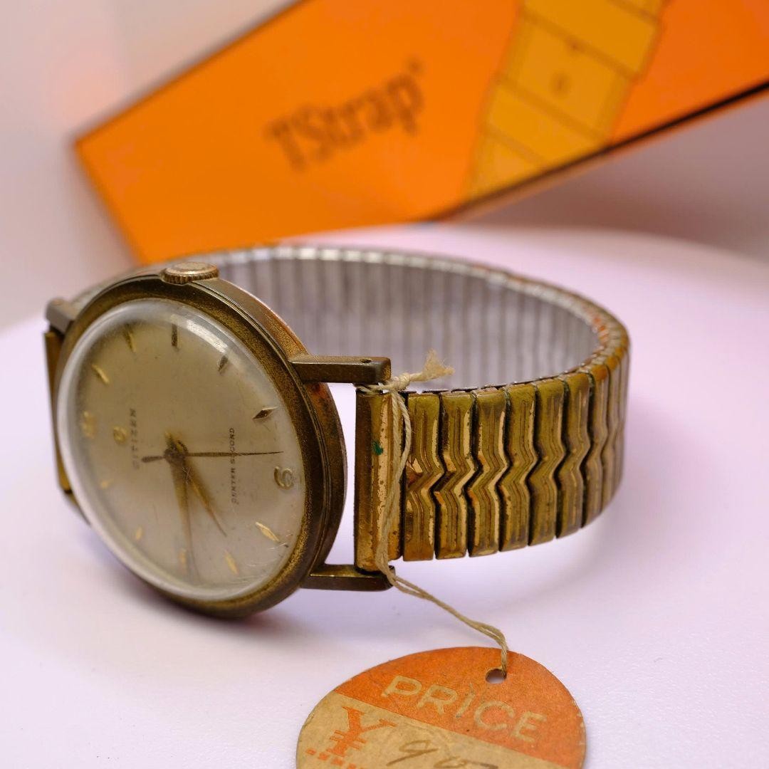 Citizen 20 Micron Manual Wind Watch Center Second 34.4mm Gold Tone Japan