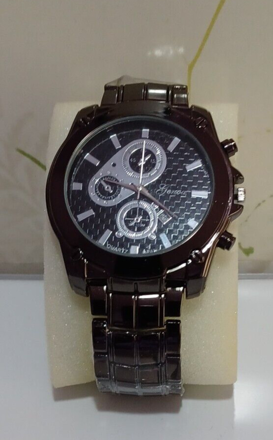 GENOA Japanese Movement Mens Watch Stainless Steel Dark Silvertone