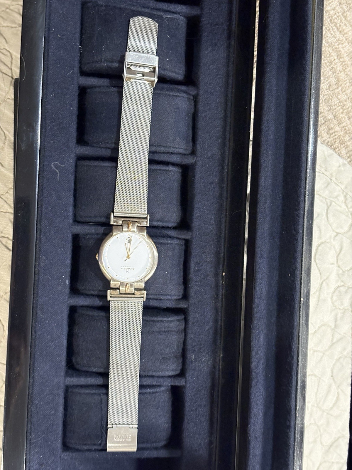 Stainless Steel Skagen Denmark Unisex Watch P38LGS Silver And Gold Tone Date