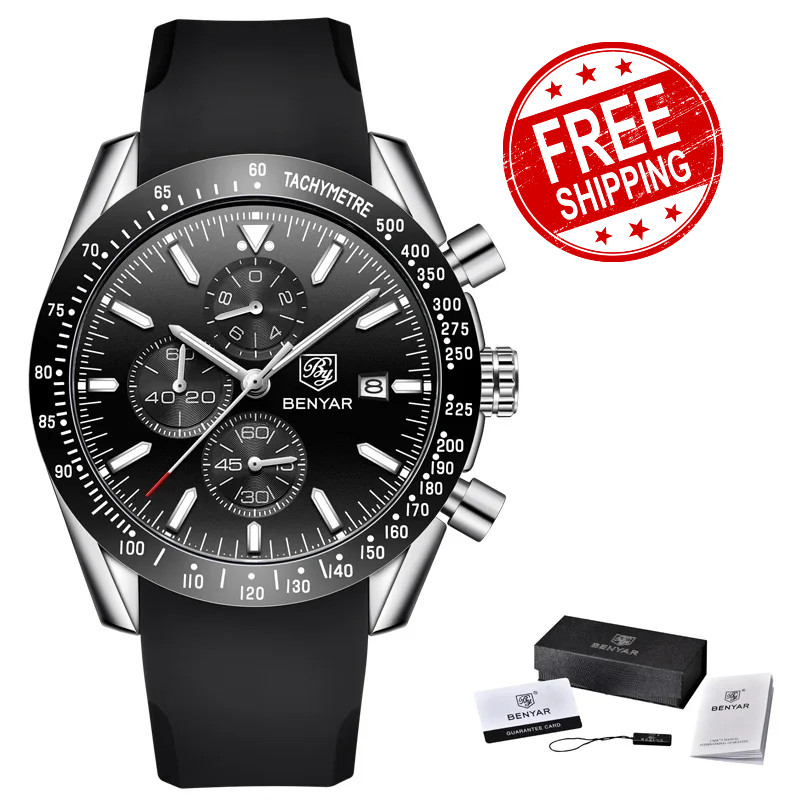 BENYAR Men’s Quartz Watch Stainless Steel Business Sports Waterproof Watch