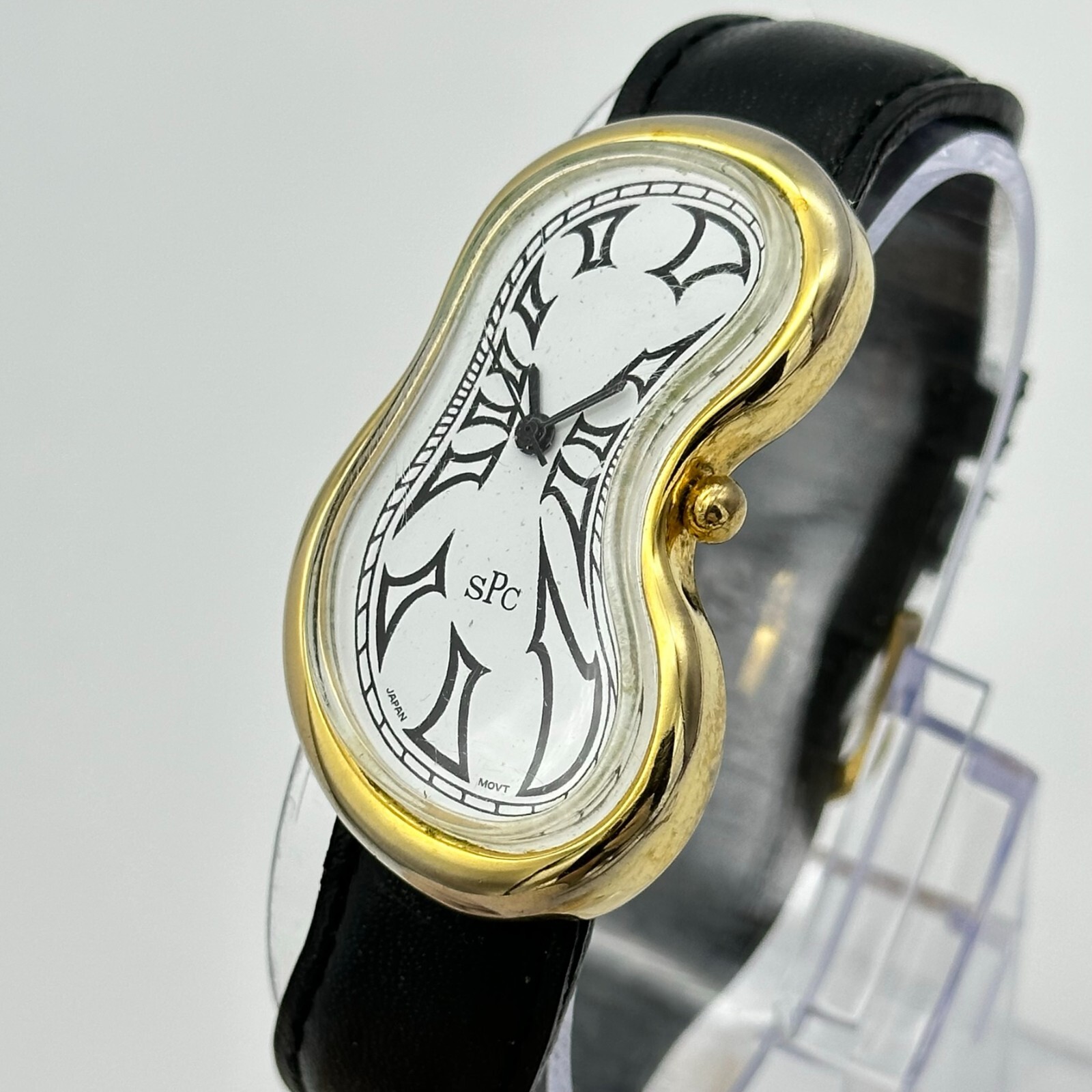 Vintage Men’s Gold Tone SPC Salvatore Dali Softwatch Melting Watch Black Leather