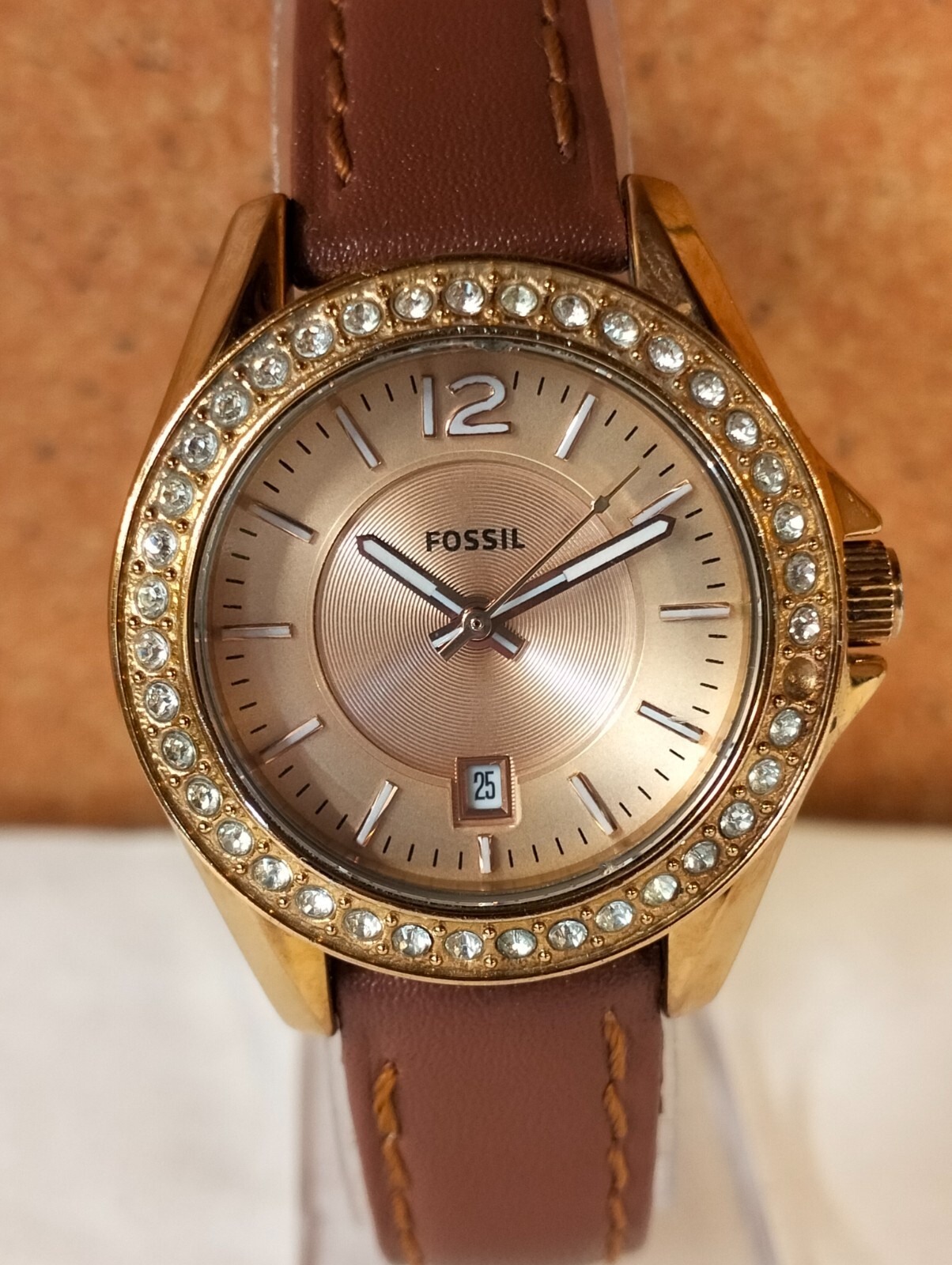 FOSSIL QUARTZ ROSE GOLD DIAL ES2889 WOMEN’S FULL WORKING CONDITION VINTAGE WATCH