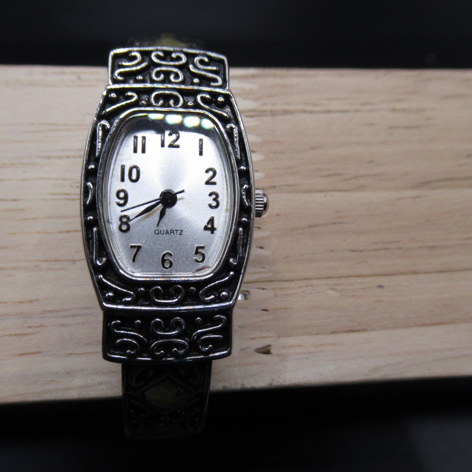 M.Z. Berger Women’s Silver Tone Bangle Cuff Watch Quartz Ornate Etched Design