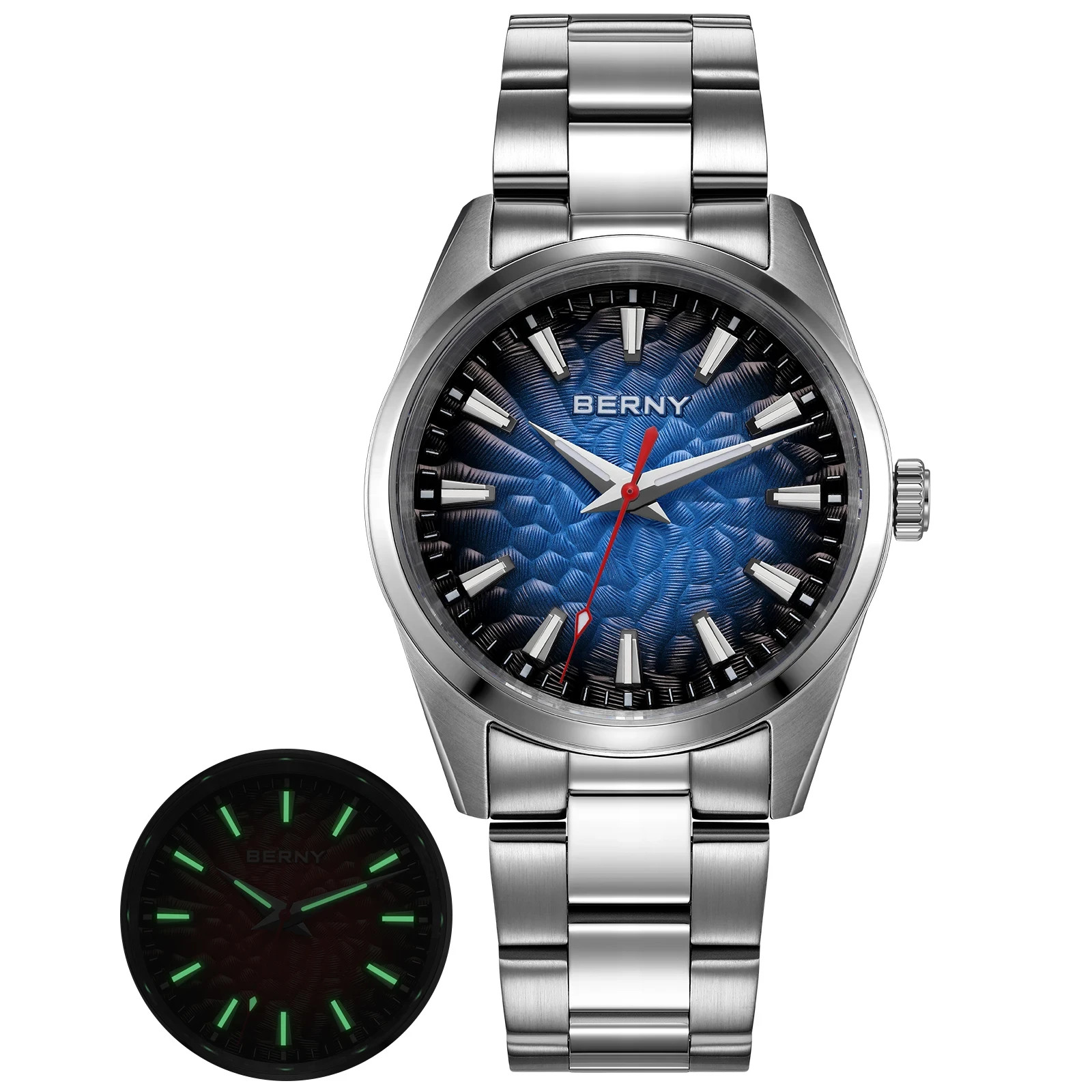 38MM BERNY Quartz Watch Men’s Luxury Sapphire 100M Waterproof Stainless Gift NEW