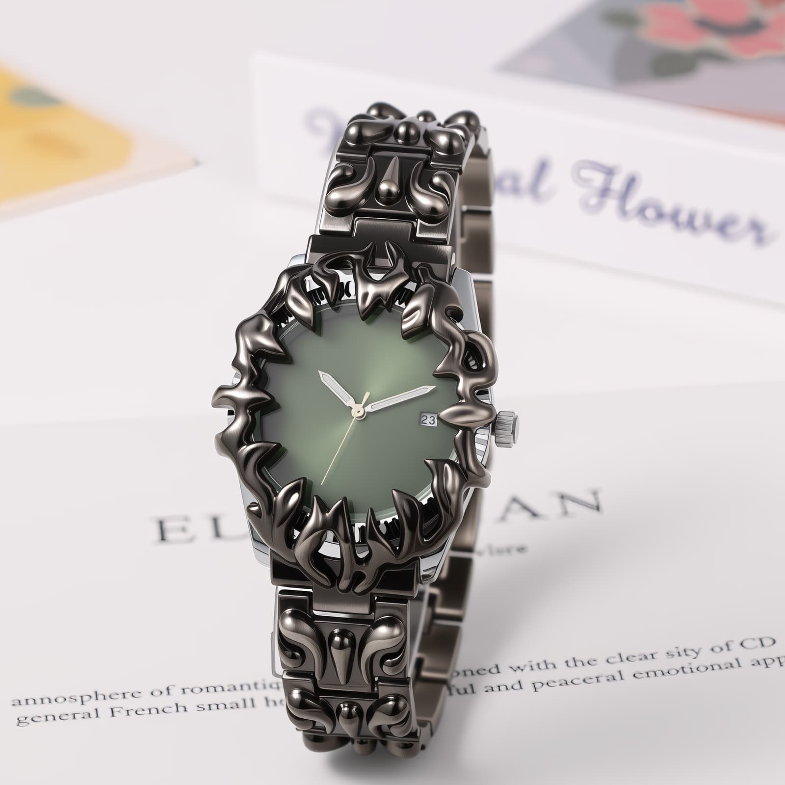 Men Punk Y2K Embossed Flame Adjustale Strap Date Luminous Wrist Watch for Party
