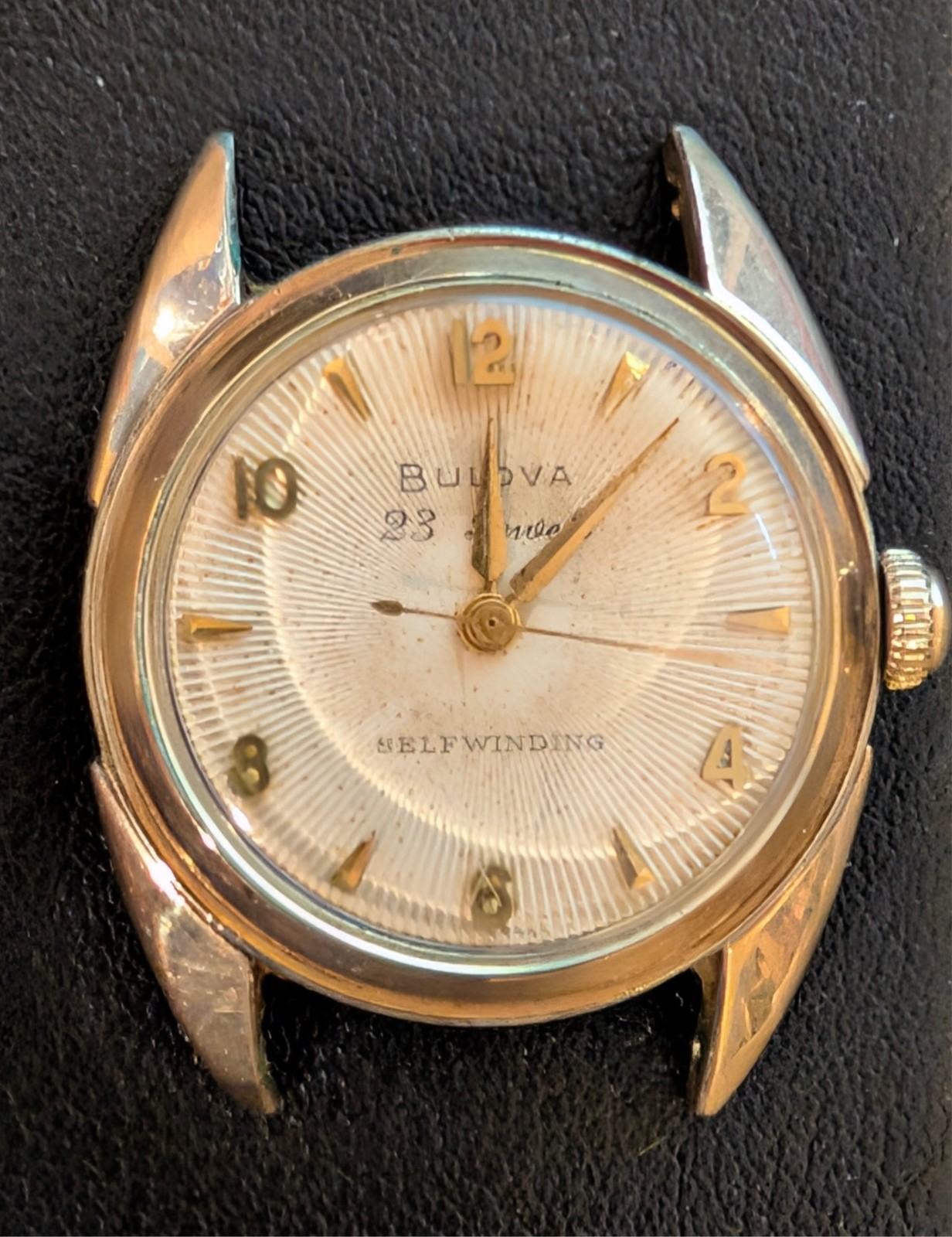 Vintage 1950s Bulova 23 Jewels Automatic RUNNING Sunburst Radial Dial 10k RGP